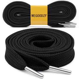WEGOODZF Wide Flat Thick Shoelaces: Extra Fat Chunky Sneakers Shoe Laces 2-Pair, 01 Black + Silver Metal Tips, 47 inch (120CM)