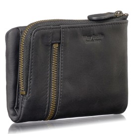 CHRISTIAN BELETT Italian Tris Men's Waxy Cowhide Leather Bifold Wallet, Soft, Bag Sewing Type, Holds 8 Cards, Silver Pass, 3 Large Pockets, black