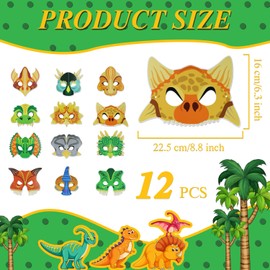TOPWAYS 12PCS Dinosaur Masks for Kids Party Dinosaur Mask DIY Graffiti Blank Painting Mask for Son Daughter Toddler Dino Themed Birthday Party Carnival