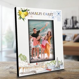 BELLA BUSTA- Amalfi Coast Italy Theme Picture Frame-Adventure, Travel, Wedding, Anniversary Honeymoon, Vacation in Amalfi Coast- UV Print City Symbols Design Set (5x7 VERTICAL)