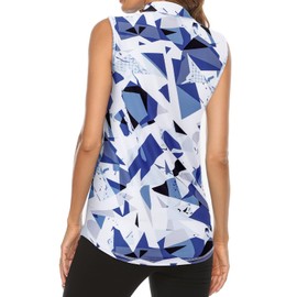Tanst Sky Womens Golf Apparel, Sleeveless Quick Dry Tshirts Shirts for Women Stretchy V Neck Workout Running Gym Tops Summer Sun Protection Athletic Hiking Clothes Geometric Blue Medium