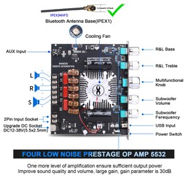 S220HS 2.1 Channel Bluetooth Amplifier Board 160W+160W+220W TDA7498E Chip,with Treble and Bass Adjustmnet, Support Custom Bluetooth Name and Set Bluetooth Password