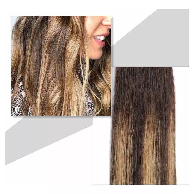 Rinboool Extensiones Cabello 40gr 14in Ombre Marrón Oscuro Enraizado