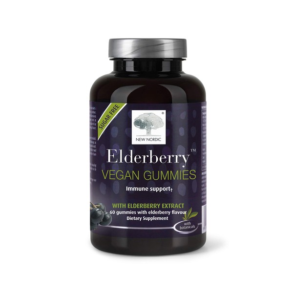 NEW NORDIC Elderberry Vegan Gummies | Chewable Immune Support with Vitamin C for Adults and Kids 4+ | No Artificial Colors or Flavors | Sugar Free | 60 Count (Pack of 1)