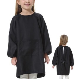litulituhallo Kids Smock, Waterproof, Long Sleeves, Apron for Drawing, Crafting, Lunch, Kindergarten, Nursery, Kids Apron, Black, Black