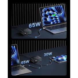 Rocoren Cargador USB C GAN 160W - 6 Puertos USB (3 USB-C + 3 USB-A), Puerto C1 65W para Laptop, Carga Rápida PD 3.0, Compacto y Portátil para MacBook,