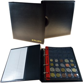 Coin album in slipcase for 350 small coins with a diameter up to 0.91" (23mm). 10 pages with 35 pockets 1.06" X 1.06" (27mm X 27mm) on the page & 10 interleaves. Model M.