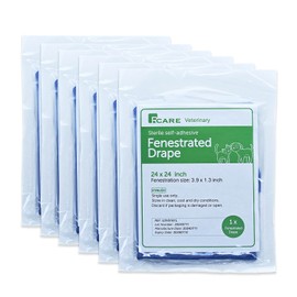 RCARE Vet Adhesive Fenestrated Surgical Drape Neuter Surgery Use for Cat|Dog Sterile Disposable (12 Pcak) (24''x24'' (12 Pack))