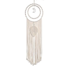 Dream Catchers – Handwoven Boho Wall Décor with Owl Tassel, Moon & Rounded Leaf Design, Ideal for Hanging Decorations for Home Bedroom, Living Room or as a Gift for Mum & Friends (Moon Leaf)