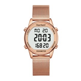 Hearkent Women's Pedometer Watch, Sports Watch with Calorie Counter, Walking Pedometer Fitness Tracker, Large Digital Display Waterproof Wristwatch, rose gold, Bracelet Type