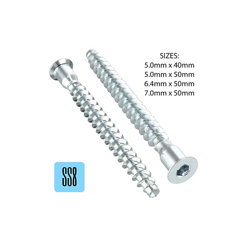 Confirmat Screws (Pack of 50) Hex Socket Steel Allen Flat