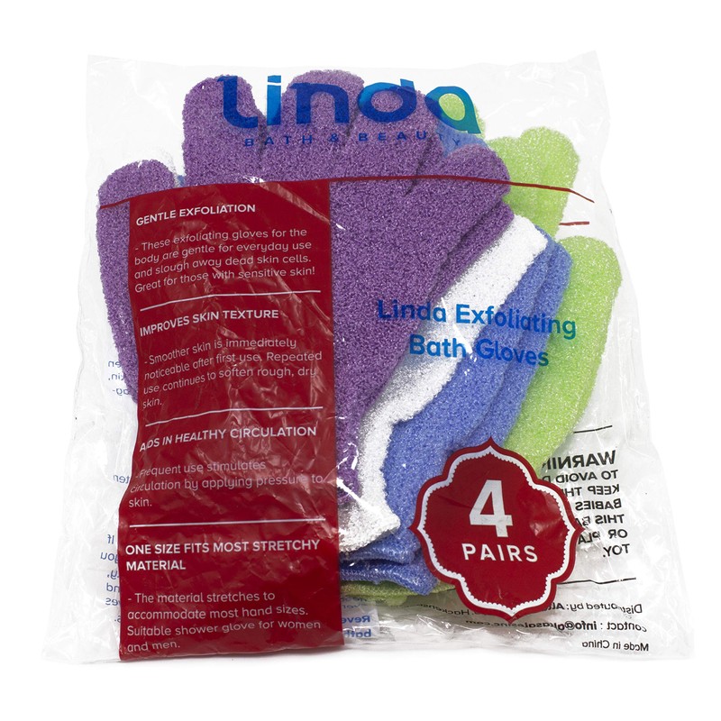 Linda Linda Exfoliating Bath Gloves, Pack of 4