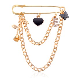 Punk Gold Silver Star/Moon/Bear/Rose Tassel Chain Brooch,Vintage Crystal Moon Star Brooch Lapel Pins Cubic Zirconia Sweater Shawl Clips Collar Brooch for Women (F)