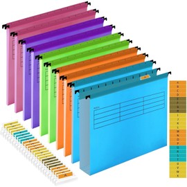A4 Suspension File, 10 PCS Polypropylene Filing Cabinet Suspension Files with Tabs and Card Inserts A4 Hanging Filing Folders for Office Organization Home Work