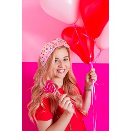 JERTOCLE JERTOCLE Galentines Day Headband for Women Crystal Heart Knotted Headband Valentines Day Lover Party Headwear Hair Accessories Holiday Gifts (Pink)