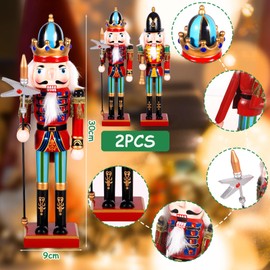 TEWWCEO 30 cm Nutcracker Soldiers, 2 Large Wooden Christmas Nutcracker Figures, Traditional Christmas Nutcracker Figures Decoration, Classic Christmas Decoration