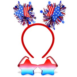 4th of July Headband for Women Girls Star Sunglasses Independence Day Hair Accessories Patriotic Party Hair Supplies Red White Blue Party Favors