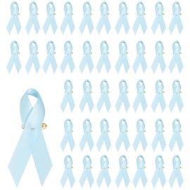 PATIKIL 50 Pcs Polyester Ribbon Satin Pins, Satin Ribbon with Safety Pins for Charity Public Social Event Party Clothing Decoration Anniversary, Light Blue