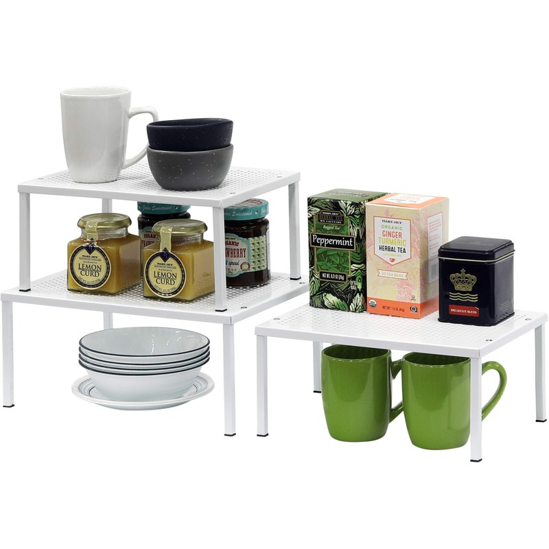 Simple Houseware Expandable Stackable Kitchen Counter Shelf Organizer, White, Metal