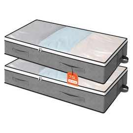 AiQInu 2 Pezzi Contenitori Sottoletto 75L, Organizer Sotto letto Con Finestra di Osservazione e Maniglia,Salvaspazio Pieghevole Organizzatore Armadio per Abbigliamento Coperte Piumoni