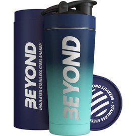 Beyond Shakers Insulated Metal Protein Shaker, Stainless Steel Supplement Bottle - BPA Free for Gym 735ml in Dark & Light Blue