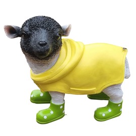 Fachhandel Plus Decorative Lamb with Coat and Green Wellington Boots Funny Animal Figure Sheep Garden Decoration