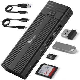 Reagle Enclosure for M.2 NVMe/SATA SSD, USB 3.2 Gen 2 Hub with 2X USB-A, SD/microSD Card Reader, Aluminium, Plug & Play, Up to 10 Gbps, Compatible with Windows, Mac OS, Android