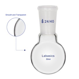 Labasics Glass Round Bottom Flask, Borosilicate Glass Heavy Wall Short Neck Round Bottom Flask RBF Single Neck Flask with 24/40 Standard Taper Outer Joint, 50 ml