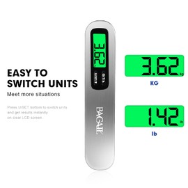 BAGAIL Digital Luggage Scale,110lbs Hanging Baggage Scale with Backlit LCD Display,Portable Suitcase Weighing Scale,Travel Luggage Weight Scale with Hook,Strong Straps for Travelers.(Silver)