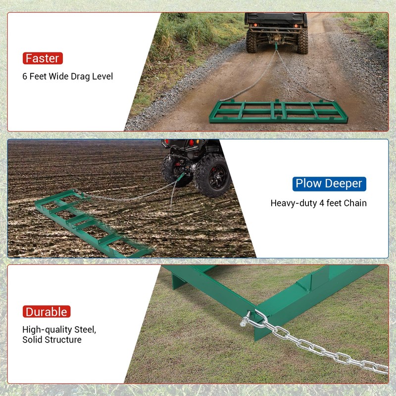 GarveeLife 48”Lawn Leveling Rake & Driveway Drag Harrow - Heavy-Duty