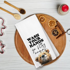 KTYHD Wash Your Hands Kid Bear Bathroom Towels, Kids Animal Girls Boys Bathroom Decor Dish Towel, Kid Nursery Animal Toddler Decorative Hand Towels, Bear Lover Gifts