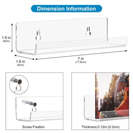 Dezzer 6 Pack Acrylic Vinyl Record Shelf, (17.8 L x 4 W x 4 H cm) Clear Acrylic Album Record Holder, Clear Floating Shelves Wall Mount and Display Your Favorite LP Records in Style