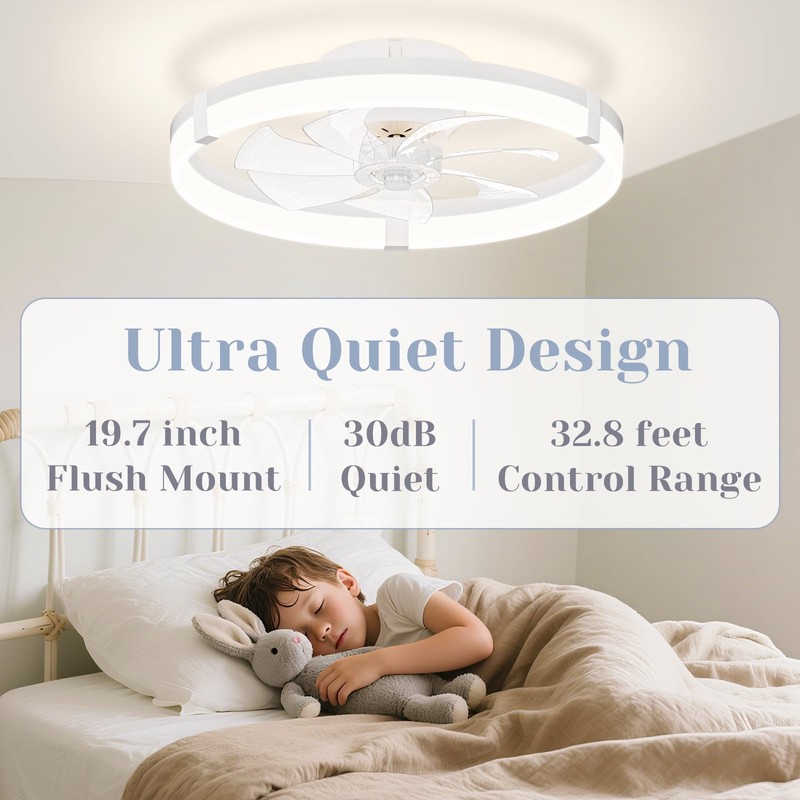 JOFIOS Ceiling Fans with Lights,19.7" Flush Mount Ceiling Fan with
