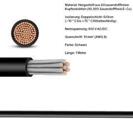 Powice 1M Verdrahtungsleitung Set, 10mm² Kabel Flexibel, Verdrahtungsbrücke 10mm² Verdrahtungsleitung, Einzelader Aderleitung für RC-Flugzeuge, Batterieklemmenkabel, Lastwagen, Auto