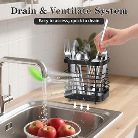 KEEYMENT Kitchen Utensils Holder, Quick Drying Hollow Out Stainless Steel Cutlery Drainer, Kitchen Organiser for Organize Drawers, Countertops and Tableware Storage