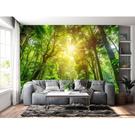 Musihy Nature Wall Hanging Tapestry, 200 x 200 cm, Sunshine Rainforest Landscape Tapestry for Living Room, Home, Room, Wall Decoration, Green