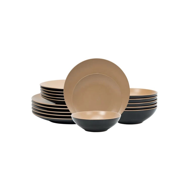 18Pc Darkbeige Elegant Cookware Plates Simple Design Stoneware Ceramic Dishes
