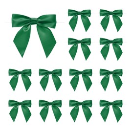 MECCANIXITY 50 Pcs Pre-Tied Bows Satin Ribbon Bows 4.5" Twist Ties Gift Bows for Craft DIY Candy Bags Christmas Wedding Decor Party Treat Bags Emerald Green