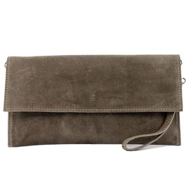 Modamoda de T151/M151 Women’s Italian Suede Leather Metallic Clutch Bag - stone, size: s