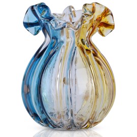 Blown glass vase, wide mouth vase, modern glass art vase, living room decoration vase for living room, kitchen, wedding, dining table, office center table display flowers