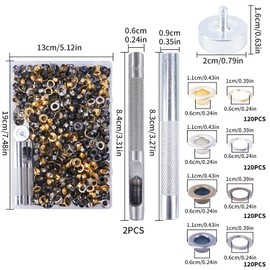Zythrem 960 Pcs Grommets Kit 6mm Eyelets Punch Kit Brass Grommets Eyelets Set Metal Eyelets and Punch Grommet Setting Tool Eyelets for Fabric Tarpaulin Leather Crafting Canvas Clothes