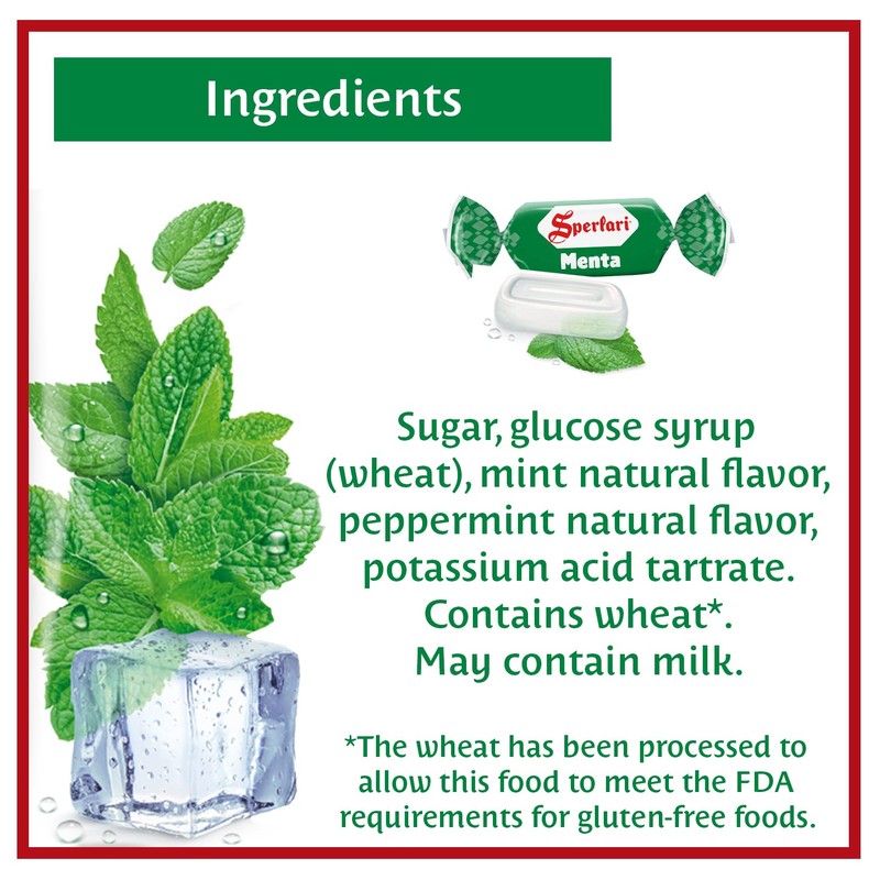 Sperlari "Menta" Mint Hard Candy Bag, Individually Wrapped Italian Sweets,