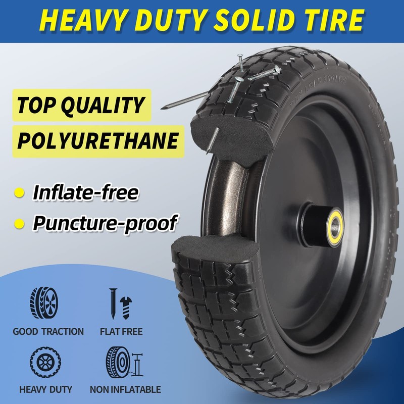 13" Flat-free Solid Tire and Wheel, with 5/8" Axle Bore