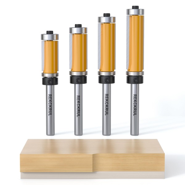 REKCKRUL 4Pcs Top and Bottom Bearing Flush Trim Router Bits