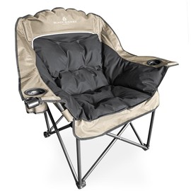 Black Sierra Oversized Camping Chair for Adults, Heavy Duty Outdoor Seat with Plush Padding, Supports 400lbs, Cup Holders & Carry Bag, Comfortable Folding Chair for Tailgating, Patio & Sideline Events