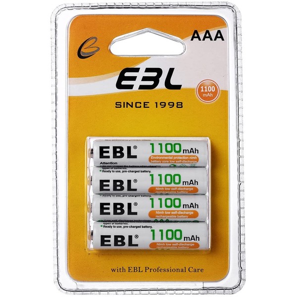 EBL AAA Rechargeable Batteries (4 Counts) 1100mAh Pre-Charged Triple A NiMH Battery with Retail Package