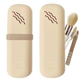 2 Piezas Funda Para Brochas De Maquillaje, Estuche Organizador de Brochas de Maquillaje Portátil - Funda de Silicona Anticaída, Impermeable y Elegante para Viajes