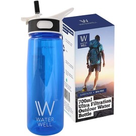 WaterWell Filtrierende Wasserflasche für Reisen und Abenteuer - Entfernt 99,9% Aller Bakterien und Parasiten im Wasser -Perfekt für Reisen,Camping, Outdooraktivitäten,Sport und den täglichen Gebrauch
