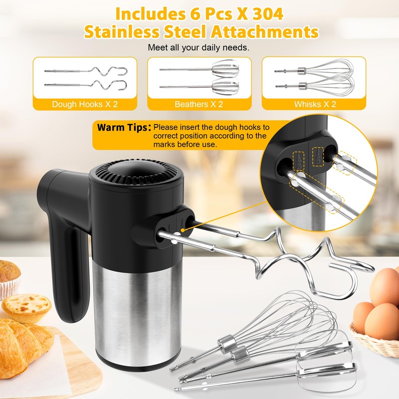 Cordless Hand Mixer, Digital Display 7 Speed Rechargeable Electric Mixer