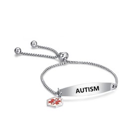 YQSLIN Sport Emergency Medical Alert id Bracelet for Teen Women Adults Simple Rolo Chain Adjustable Engraved Autism Bracelet Wristband